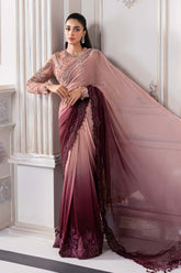 Embroidered Chiffon Saree | BD-3001 Ash Pink Ombre