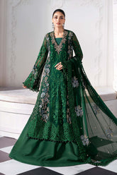 Embroidered Chiffon Suit | BD-3008-Emerald Green