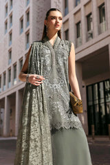 3 Piece Unstitched Embroidered Lawn Karandi Suit - D-2603-B