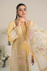 3 Piece Embroidered Dobby Lawn Suit | DW-EF25-151-Yellow