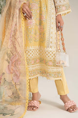 3 Piece Embroidered Dobby Lawn Suit | DW-EF25-151-Yellow