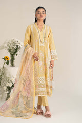 3 Piece Embroidered Dobby Lawn Suit | DW-EF25-151-Yellow