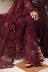 3 Piece Embroidered Chiffon Suit - MPC-26-108-Burgundy