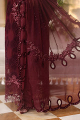 3 Piece Embroidered Chiffon Suit - MPC-26-108-Burgundy