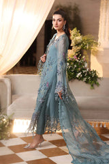 3 Piece Embroidered Chiffon Suit - MPC-26-106-Slate Blue
