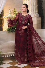 3 Piece Embroidered Chiffon Suit - MPC-26-108-Burgundy