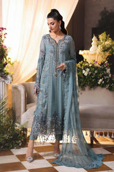 3 Piece Embroidered Chiffon Suit - MPC-26-106-Slate Blue
