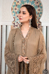 Maria b custom stitched eid chiffon salwar kameez style Wedding Dress MPC-21-105-Coffee