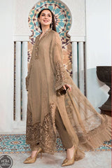 Maria b custom stitched eid chiffon salwar kameez style Wedding Dress MPC-21-105-Coffee