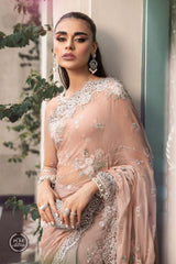 Maria B Chiffon Saree Peach And Grey MPC-23-105