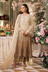 3 Piece Embroidered Chiffon Suit - MPC-26-103-Olive Gold