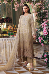 3 Piece Embroidered Chiffon Suit - MPC-26-103-Olive Gold