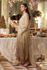 3 Piece Embroidered Chiffon Suit - MPC-26-103-Olive Gold