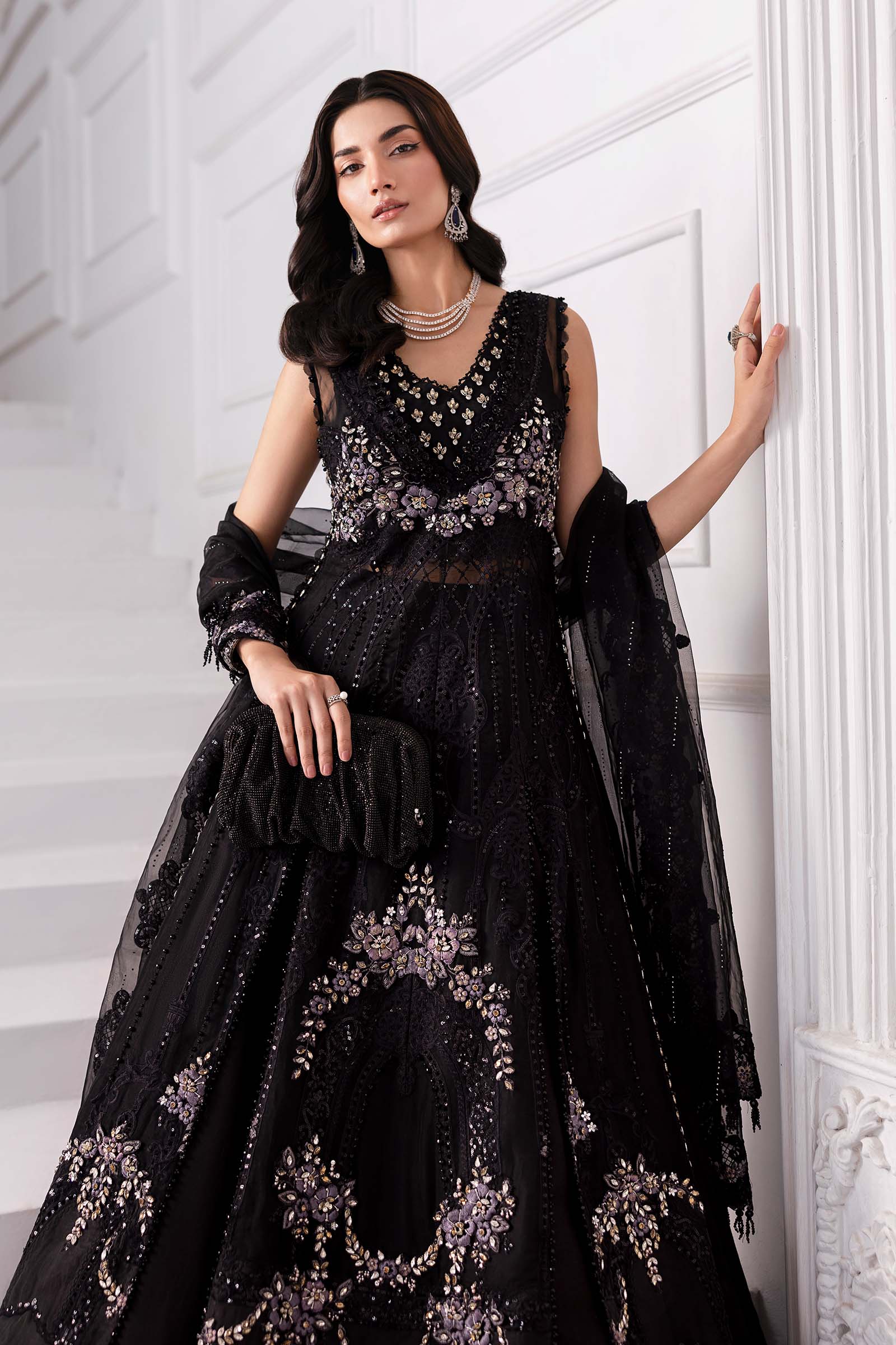 Embroidered organza Suit | BD-3004-Black