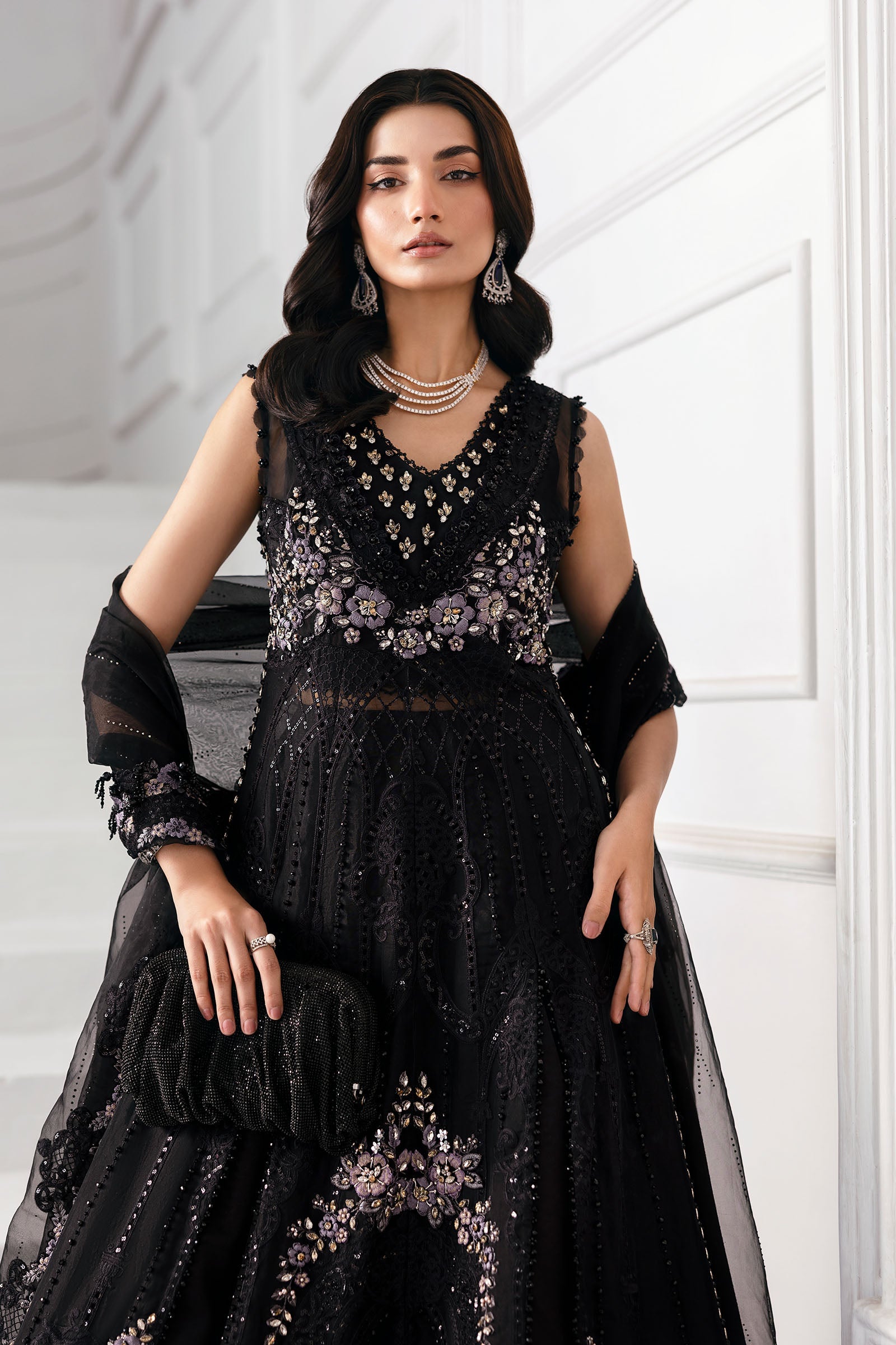 Embroidered organza Suit | BD-3004-Black