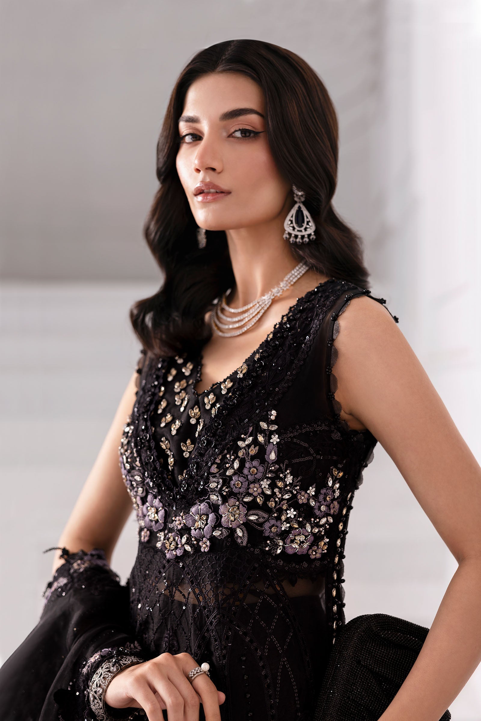 Embroidered organza Suit | BD-3004-Black
