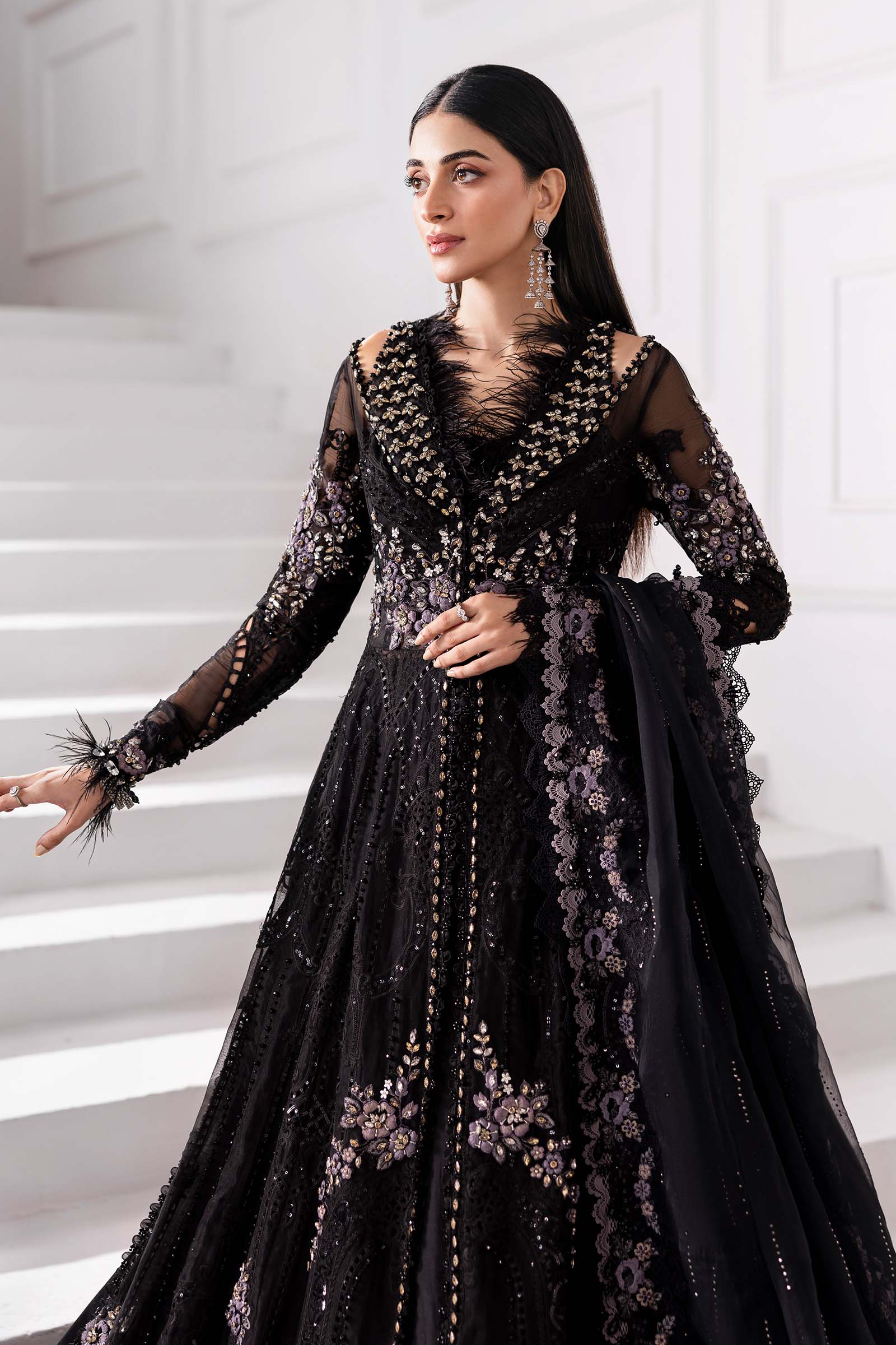 Embroidered organza Suit | BD-3004-Black