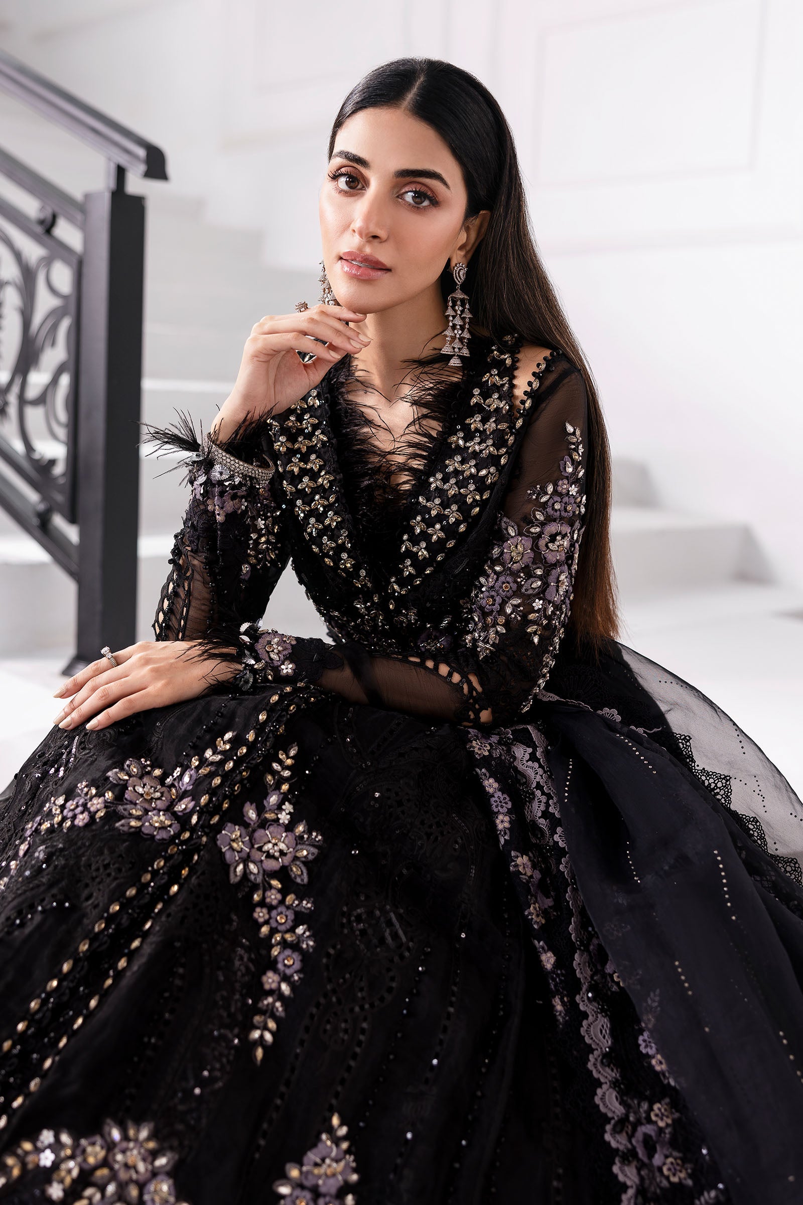 Embroidered organza Suit | BD-3004-Black