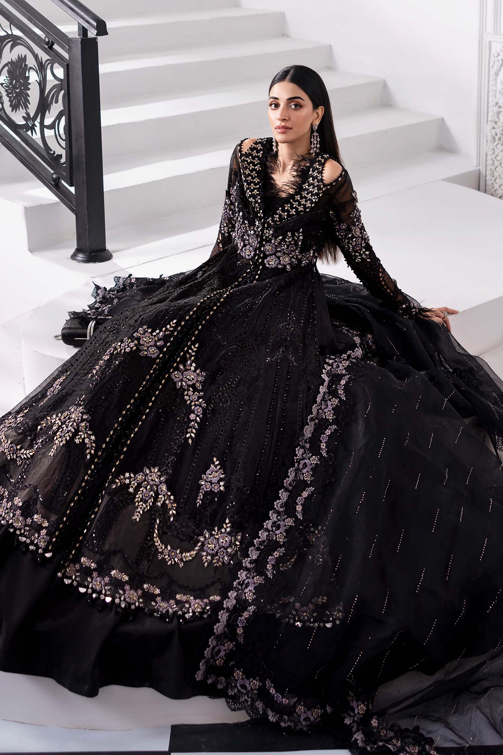 Embroidered organza Suit | BD-3004-Black