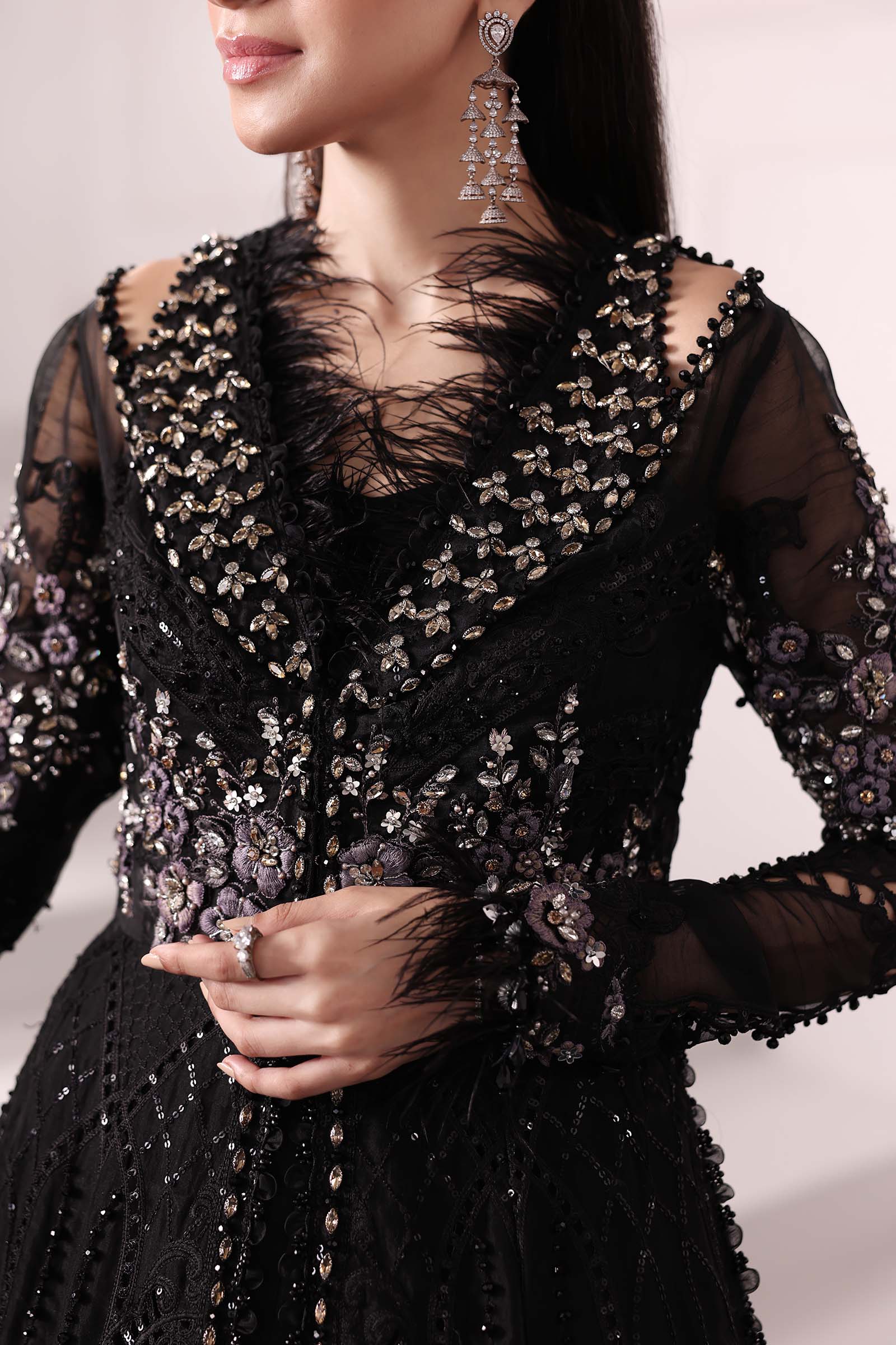 Embroidered organza Suit | BD-3004-Black