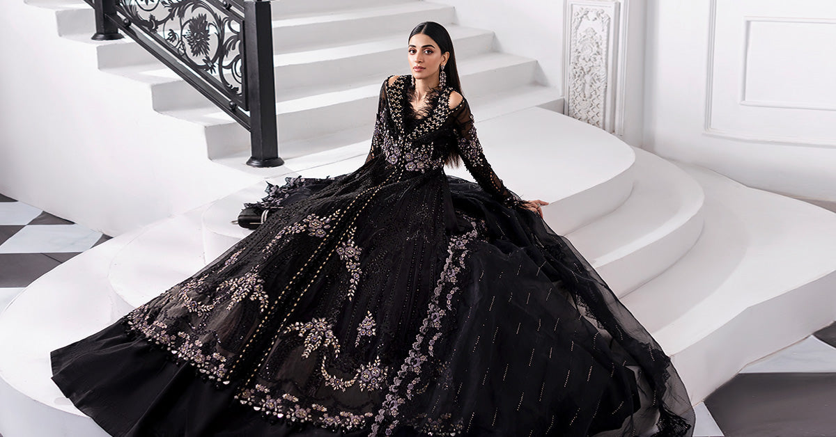 Embroidered organza Suit | BD-3004-Black