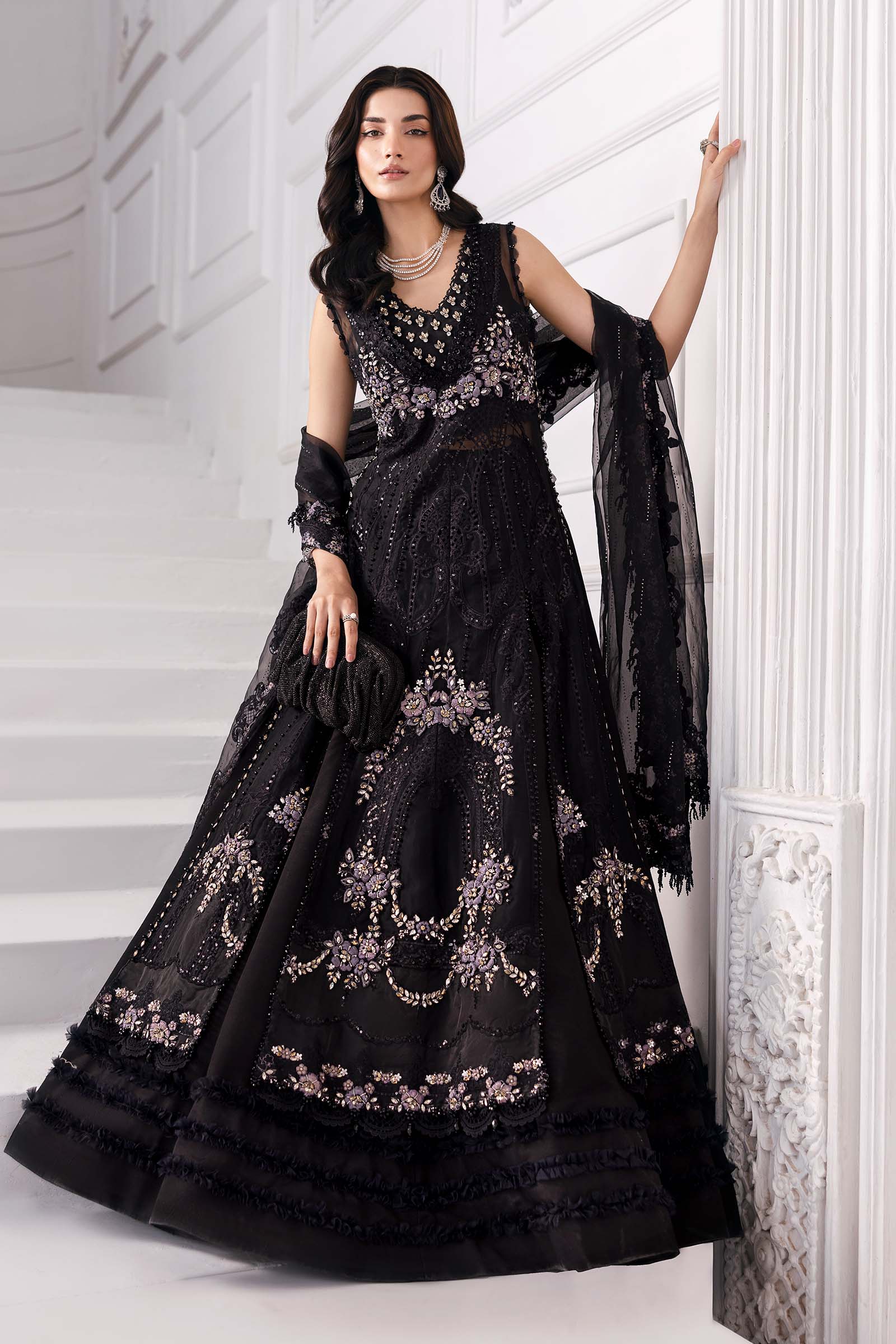 Embroidered organza Suit | BD-3004-Black