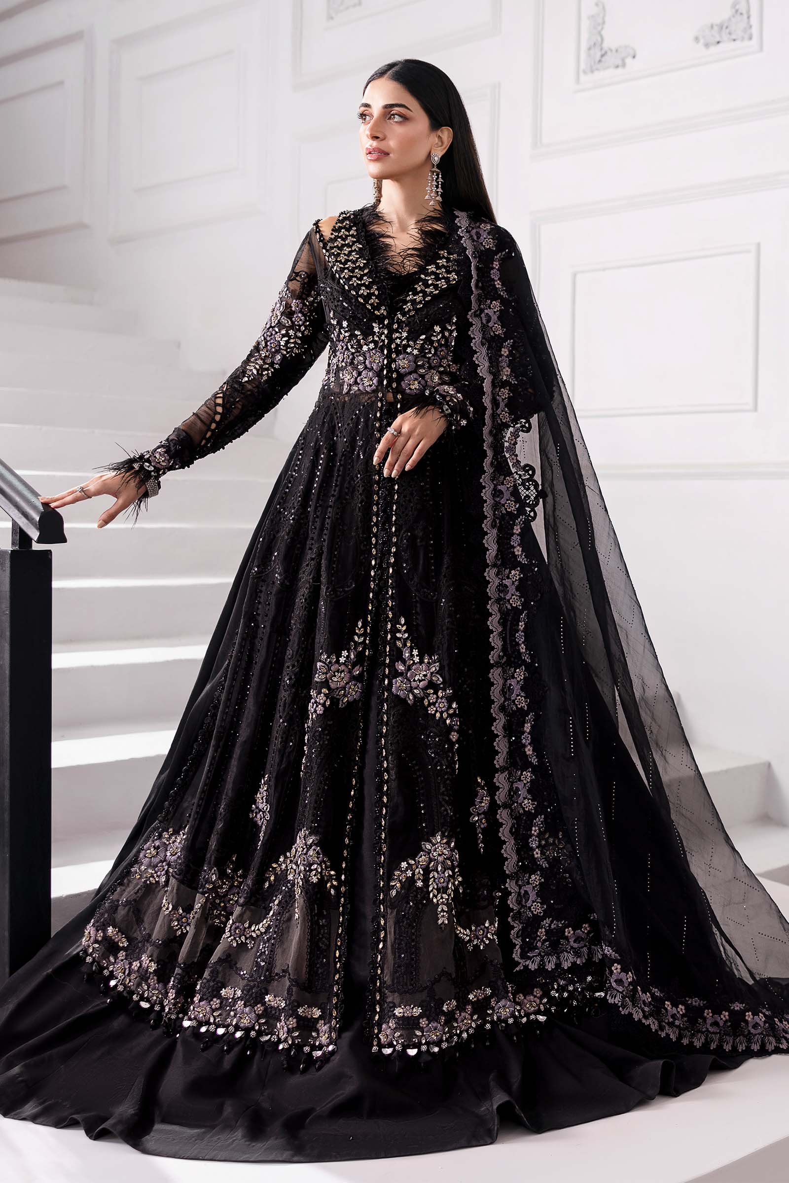 Embroidered organza Suit | BD-3004-Black