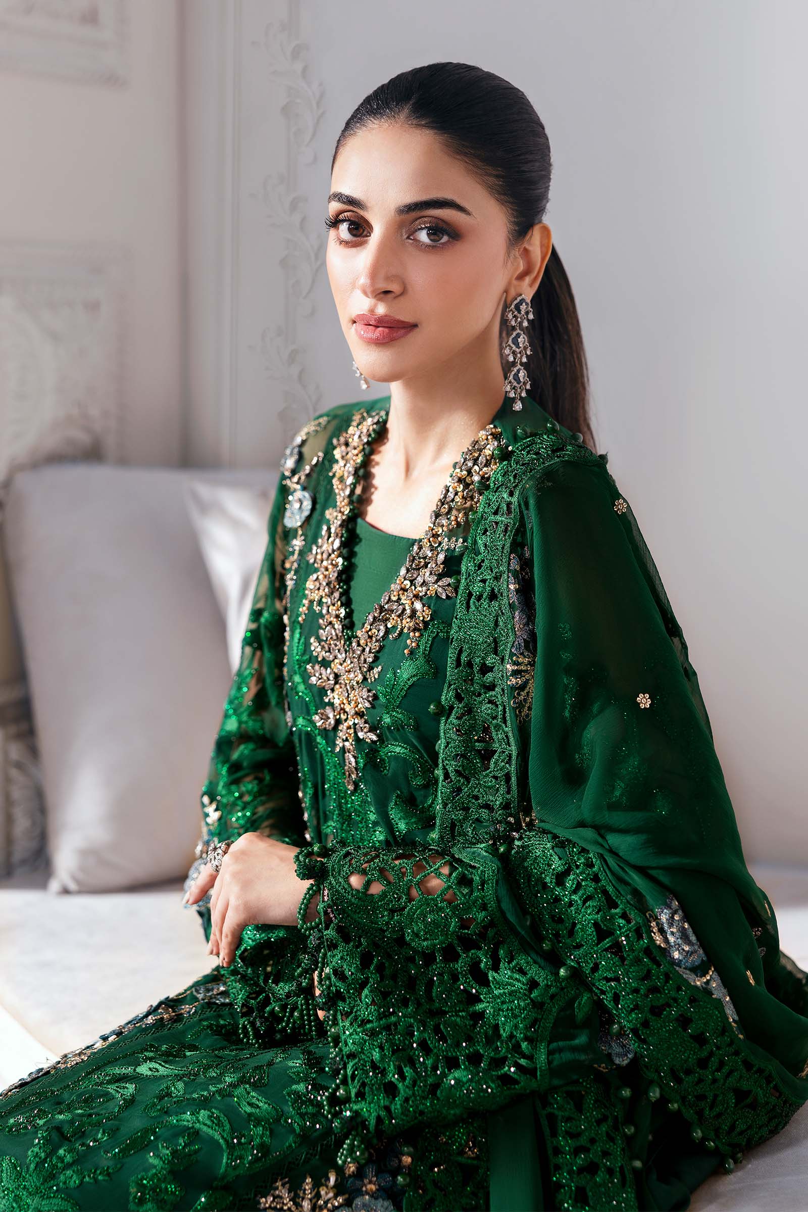 Embroidered Chiffon Suit | BD-3008-Emerald Green