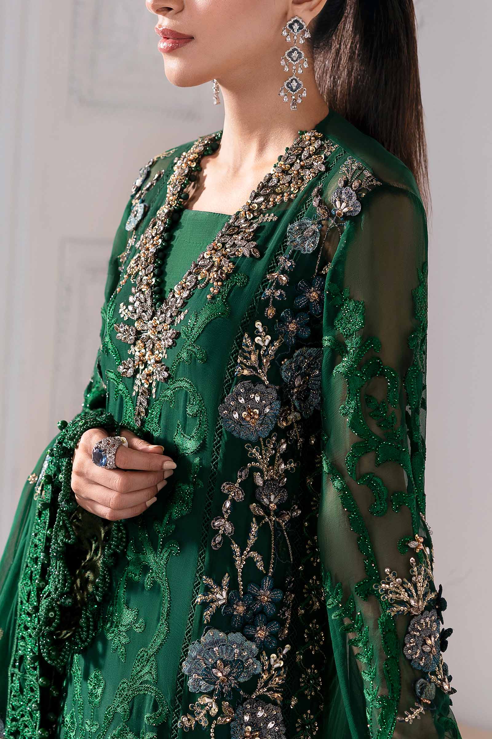 Embroidered Chiffon Suit | BD-3008-Emerald Green