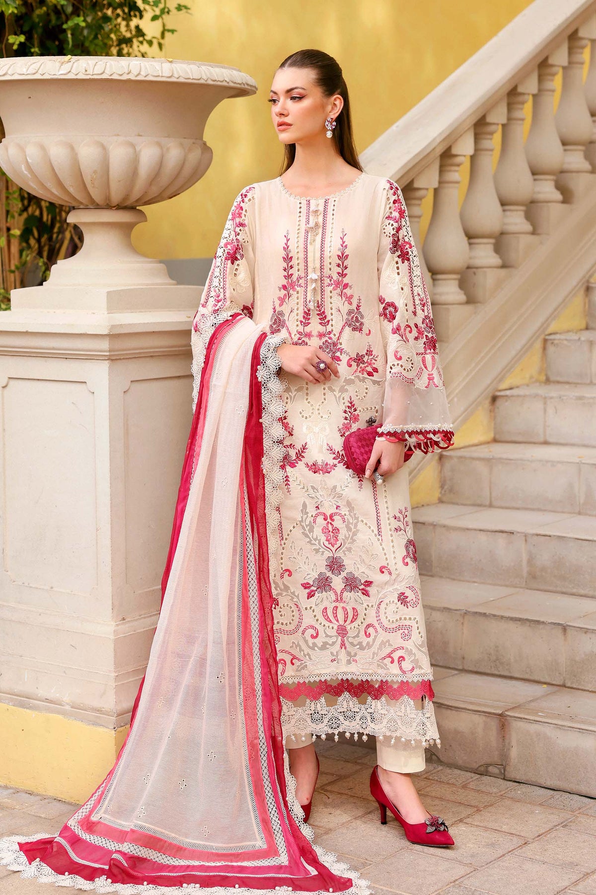 3 Piece Unstitched Embroidered Jacquard Lawn Suit - D-2609-A
