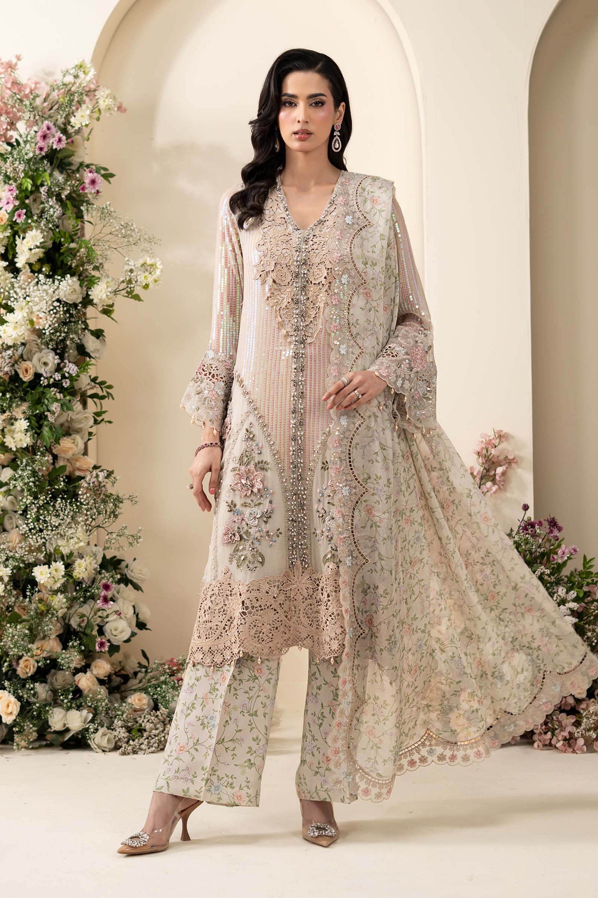 Maria b Chiffon | MCS-26-107-Ivory Beige pakistani wedding dress