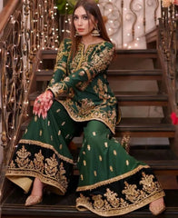 raw silk mehndi dresses Embroidered Raw Silk Anarkali Dress Pakistani Mehndi Dholki Outfit With Net Dupatta