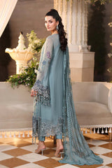 3 Piece Embroidered Chiffon Suit - MPC-26-106-Slate Blue