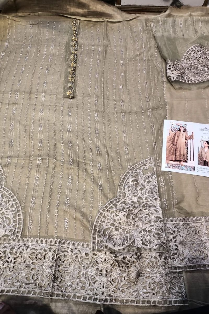 Maria b custom stitched eid chiffon salwar kameez style Wedding Dress MPC-21-105-Coffee