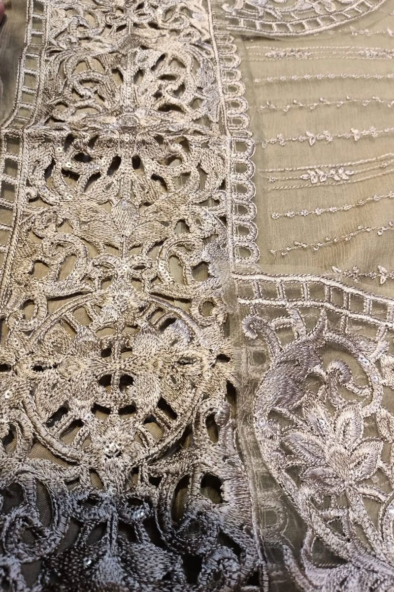 Maria b custom stitched eid chiffon salwar kameez style Wedding Dress MPC-21-105-Coffee
