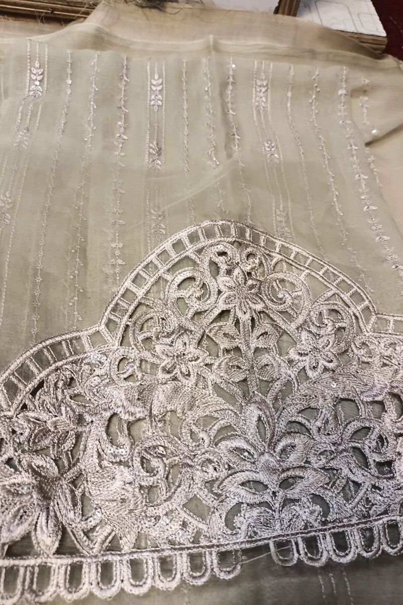 Maria b custom stitched eid chiffon salwar kameez style Wedding Dress MPC-21-105-Coffee