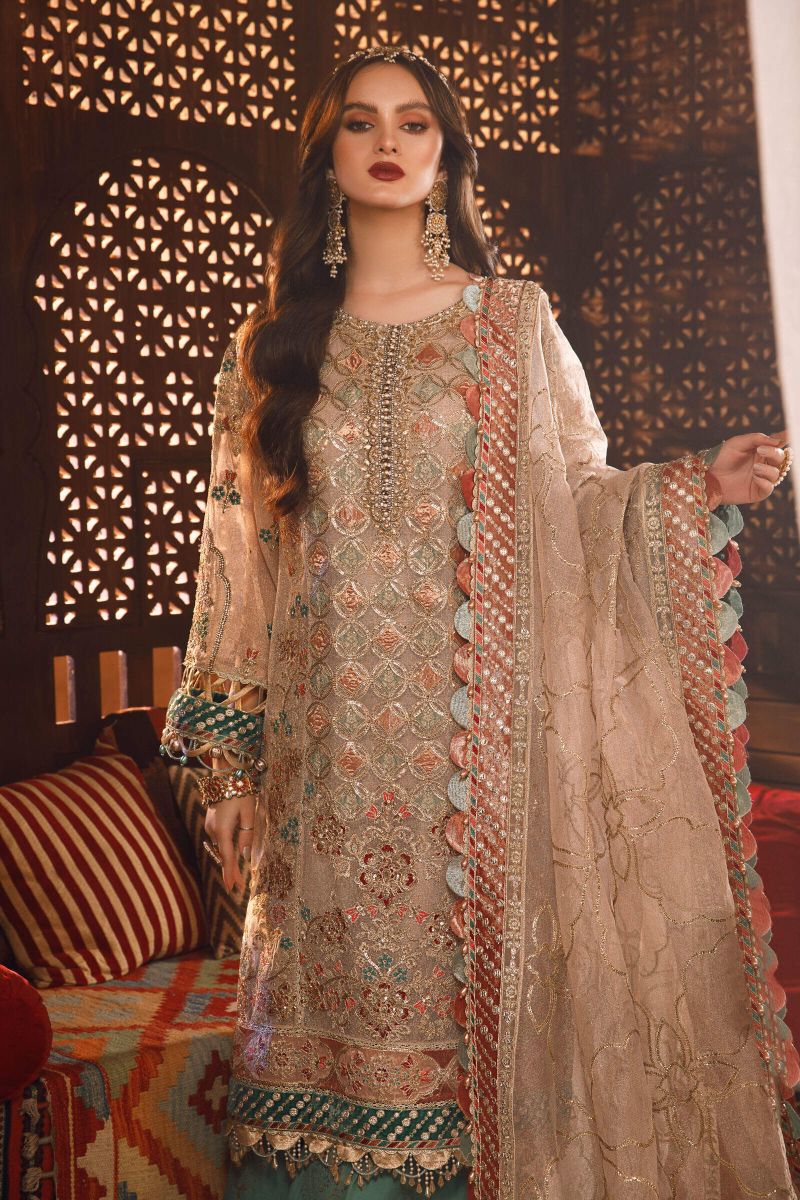 Maria B MBROIDERED - Off White with Sea Green (BD-2507)