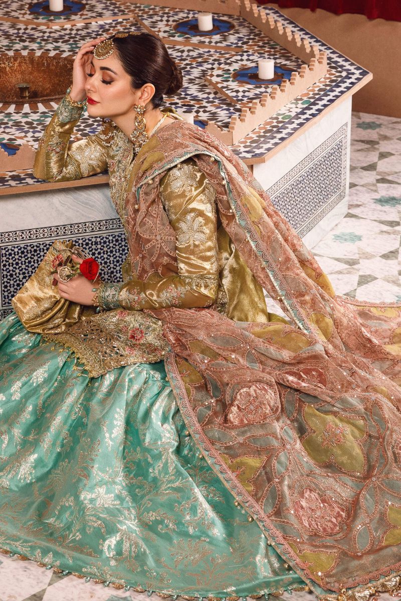 Maria B MBROIDERED - Salmon and Leaf Green (BD-2503)