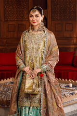 Maria B MBROIDERED - Salmon and Leaf Green (BD-2503)