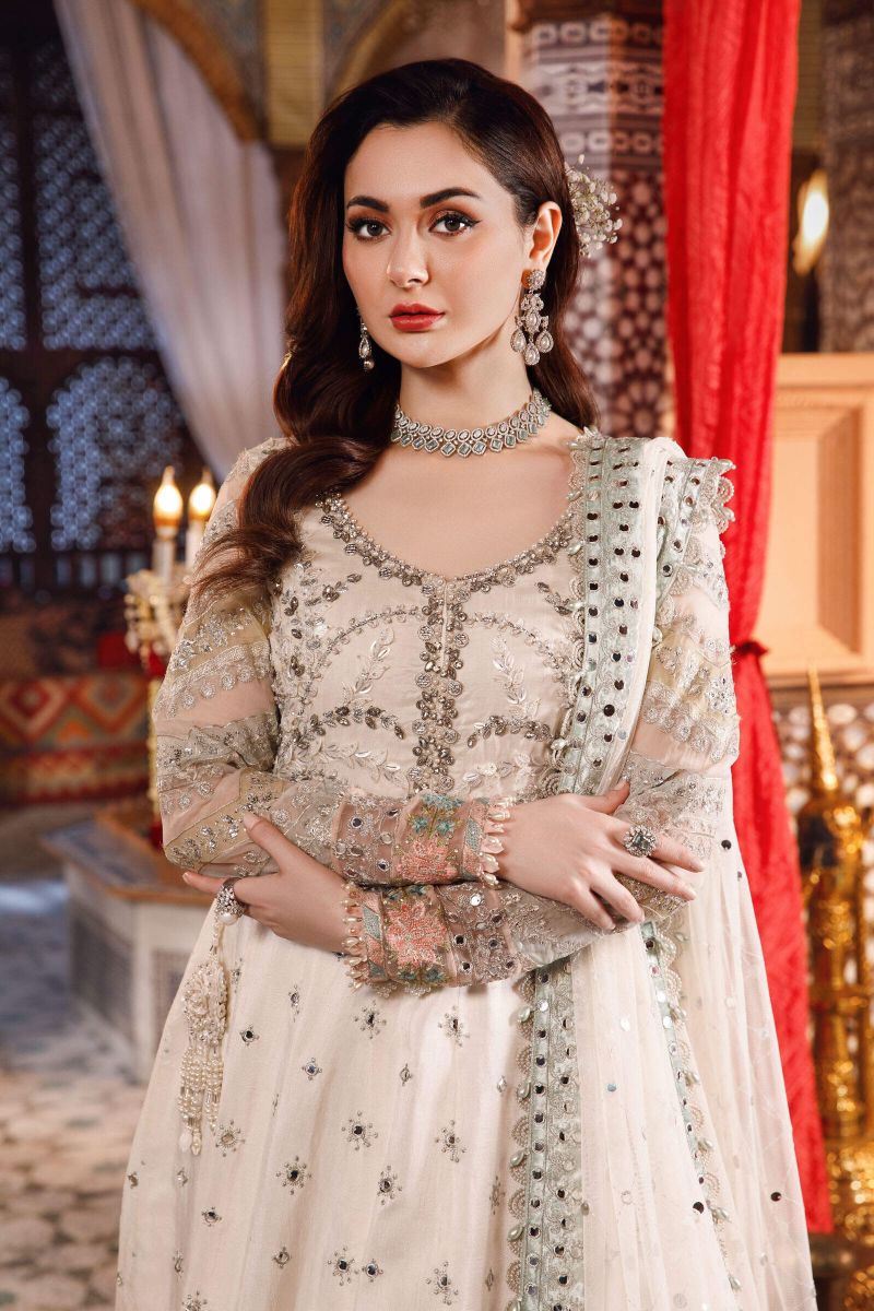 Maria B MBROIDERED - Pearl White and Peachy Silver (BD-2502)