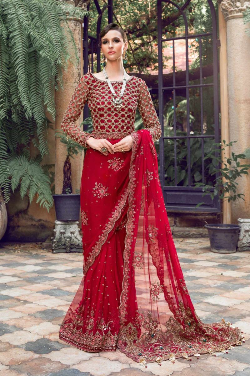 Maria B Couture saree Red MC-803