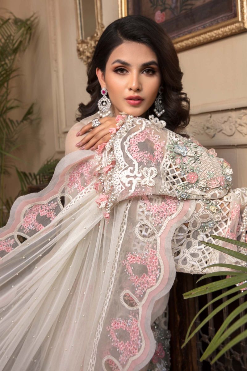 Maria B Chiffon white pink