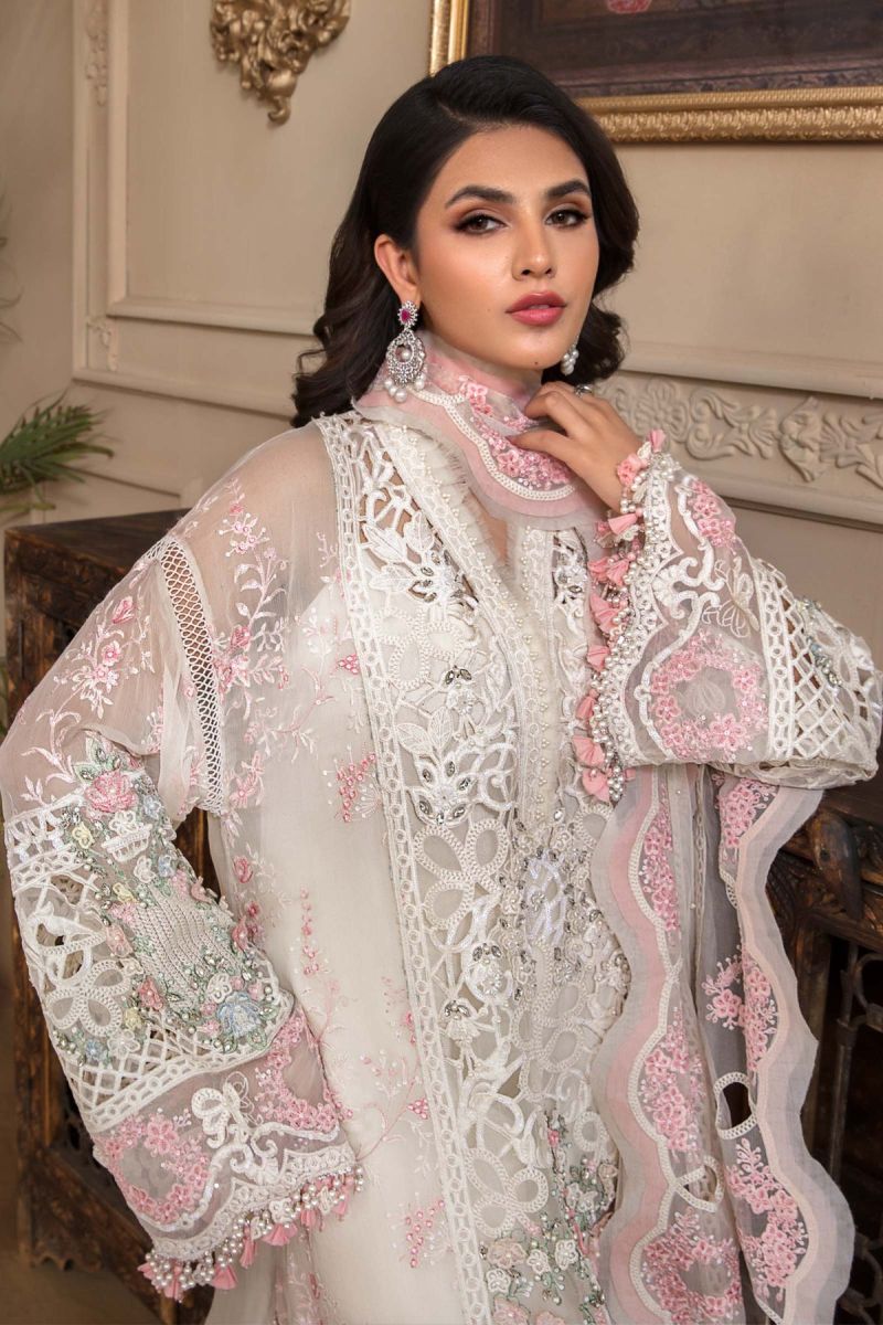 Maria B Chiffon white pink