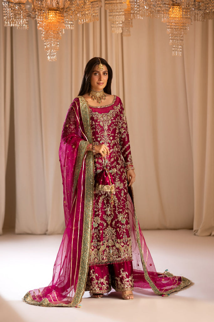 fitted lace wedding dress Pakistani Bridal Wedding Dress in Deep Red Color – Nameera by Farooq main image 0